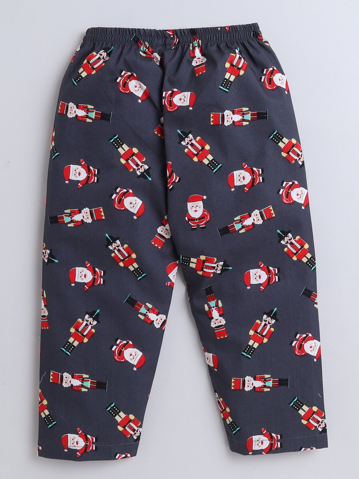 Full Sleeves Santa Print Nightsuits-Grey