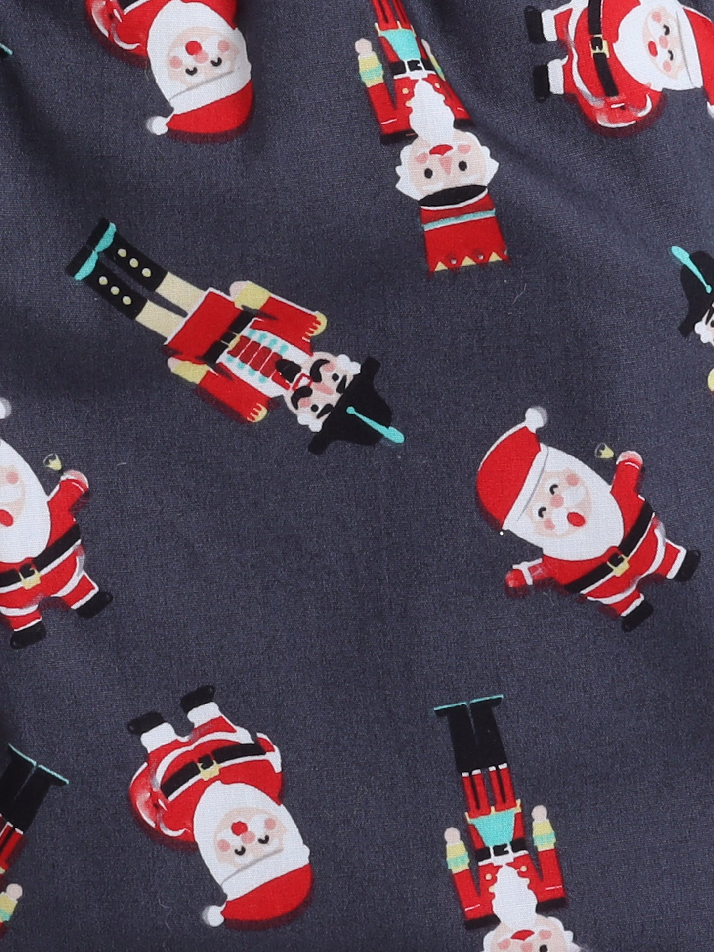 Full Sleeves Santa Print Nightsuits-Grey