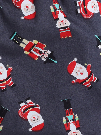 Full Sleeves Santa Print Nightsuits-Grey