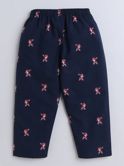 Full Sleeves Santa Print Nightsuits-Navy Blue