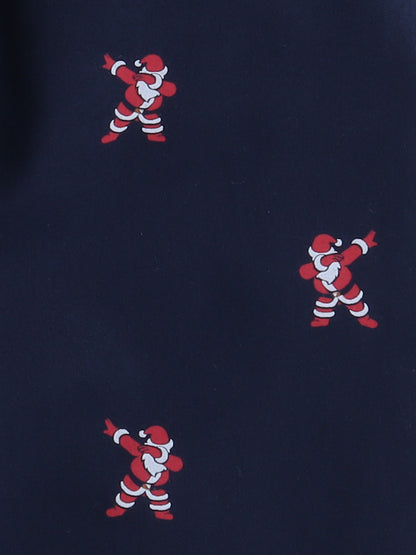 Full Sleeves Santa Print Nightsuits-Navy Blue