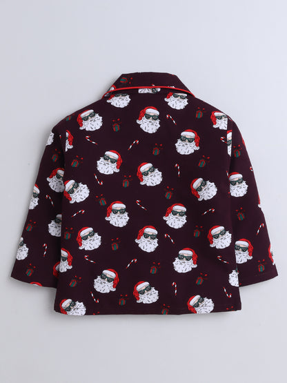 Full Sleeves Santa Print Nightsuits-Magenta