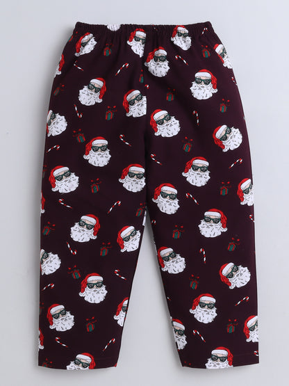 Full Sleeves Santa Print Nightsuits-Magenta