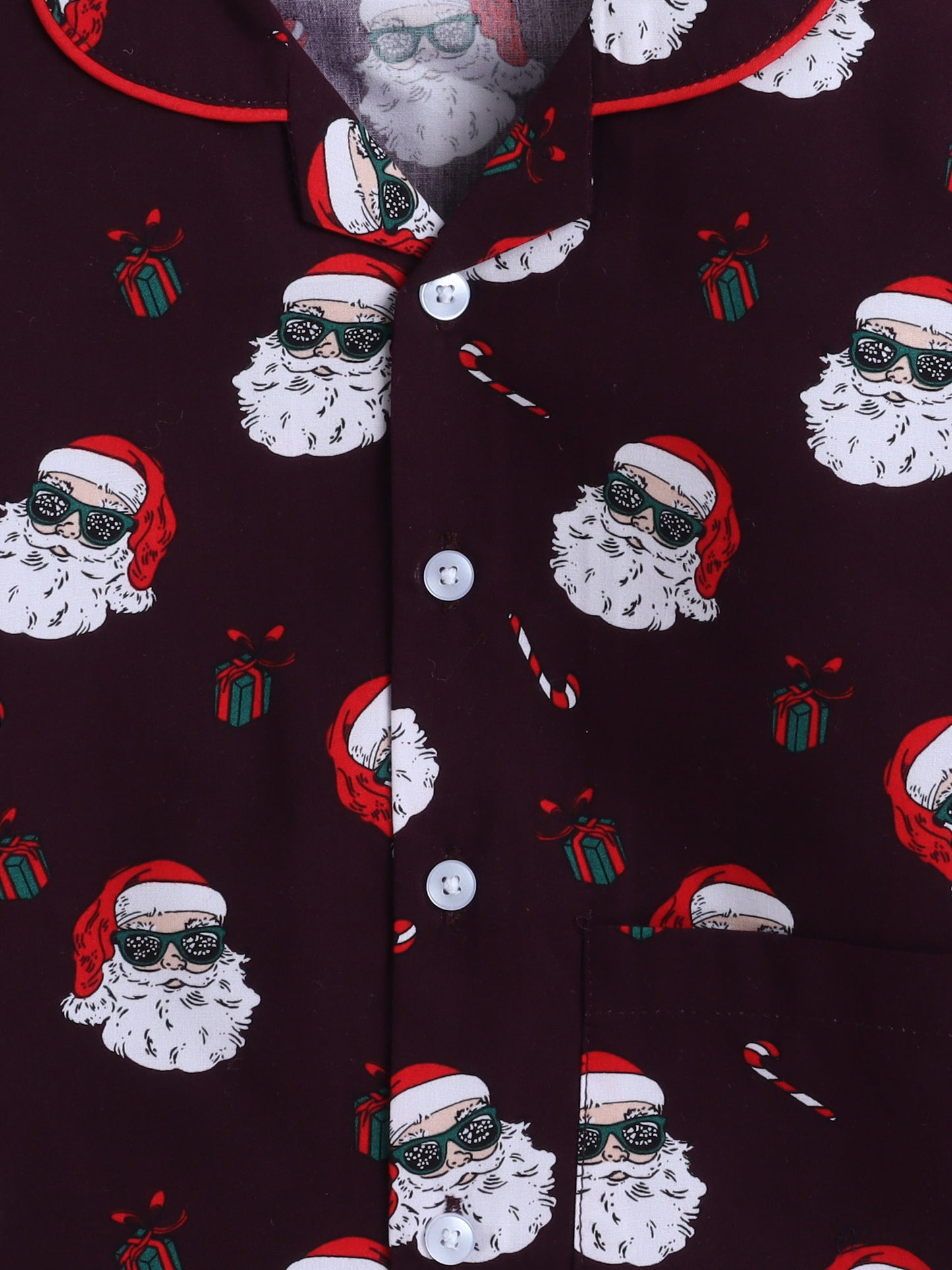 Full Sleeves Santa Print Nightsuits-Magenta