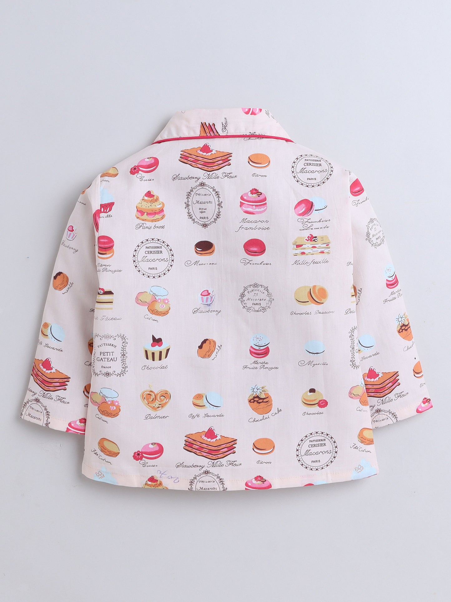 Full Sleeves Food Print Nightsuits-Peach