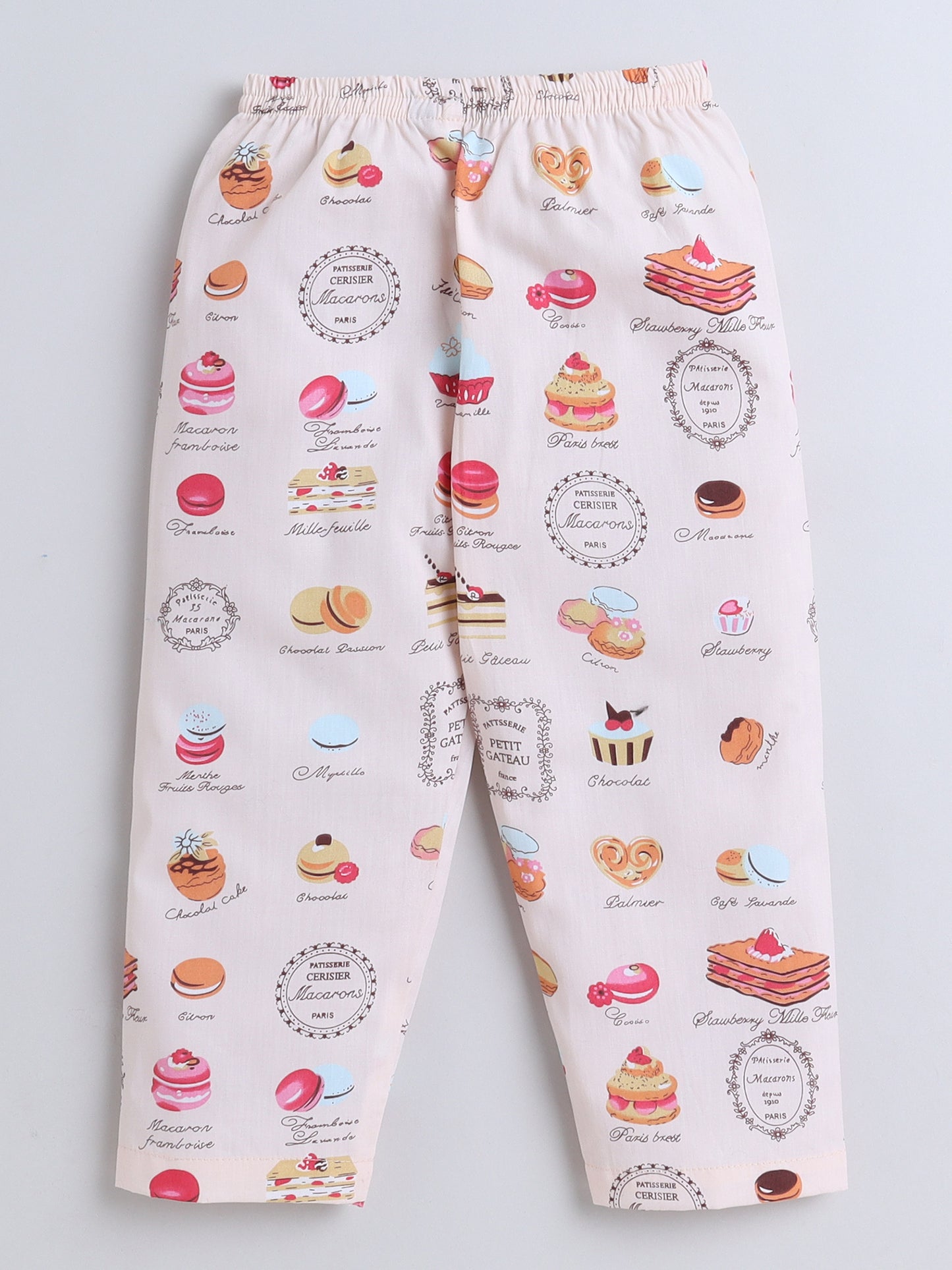 Full Sleeves Food Print Nightsuits-Peach