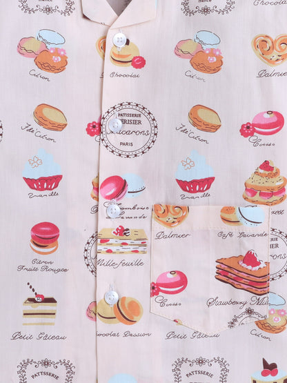 Full Sleeves Food Print Nightsuits-Peach