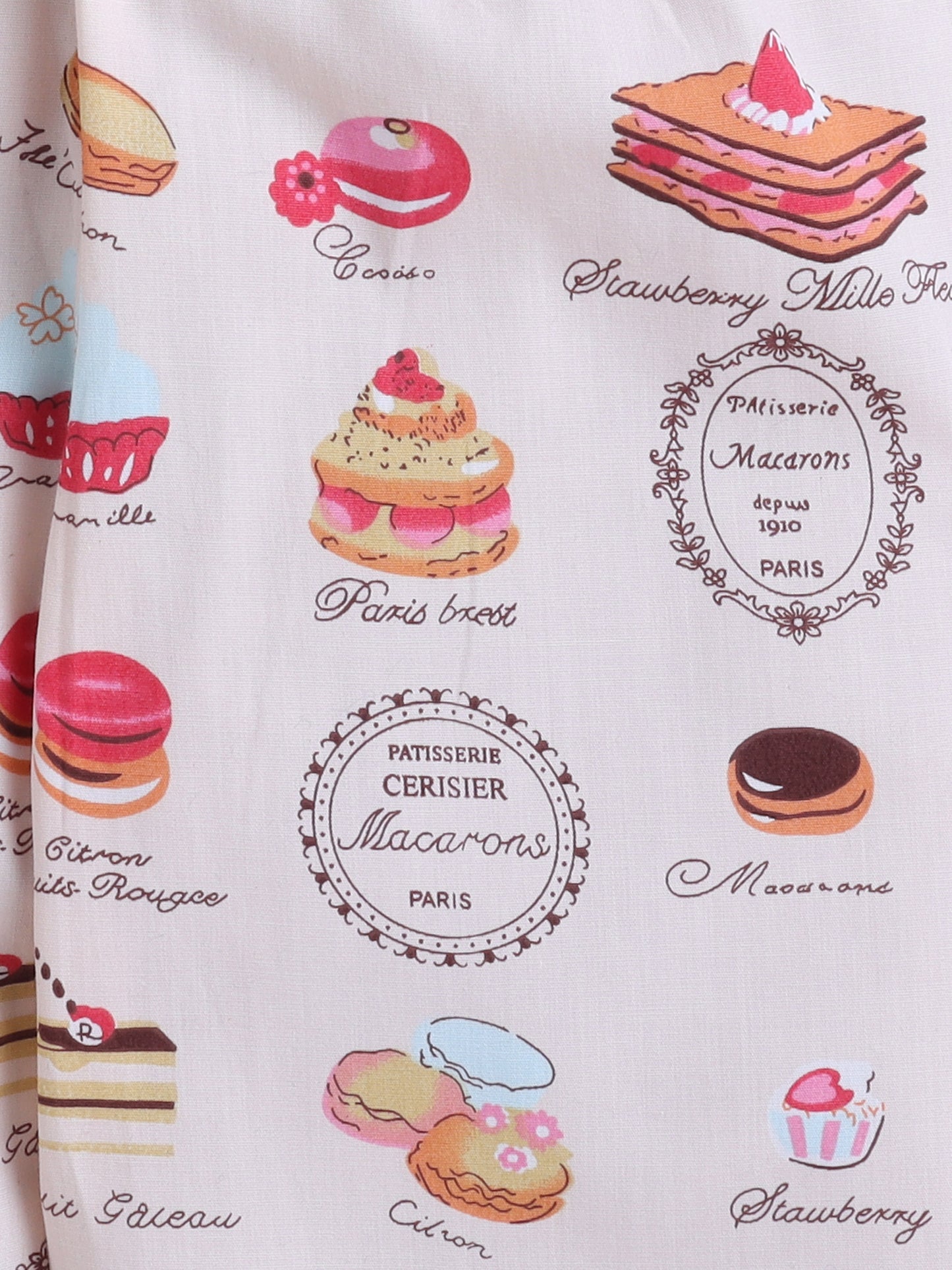 Full Sleeves Food Print Nightsuits-Peach