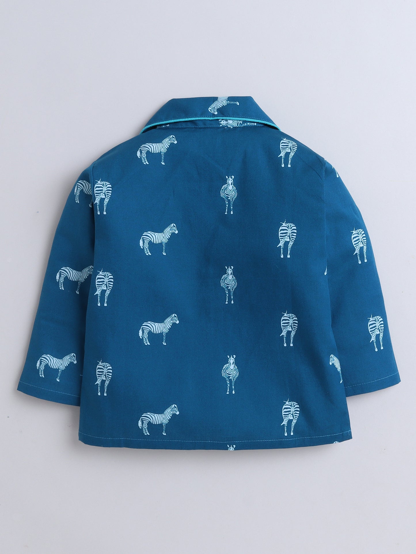 Full Sleeves Horse Print Nightsuits-Teal Blue