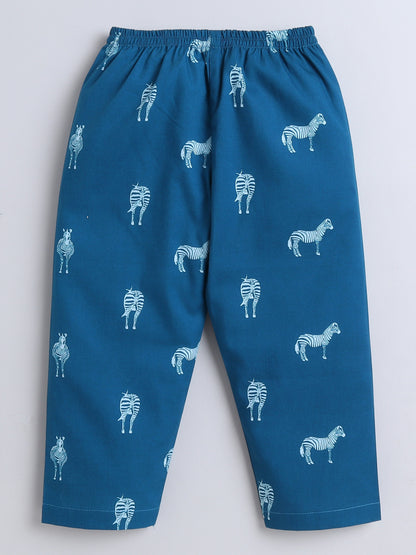 Full Sleeves Horse Print Nightsuits-Teal Blue