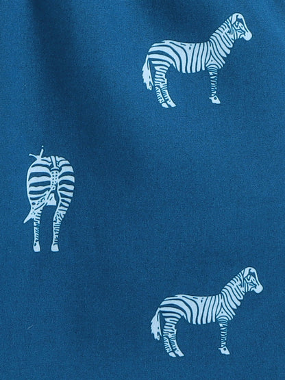 Full Sleeves Horse Print Nightsuits-Teal Blue