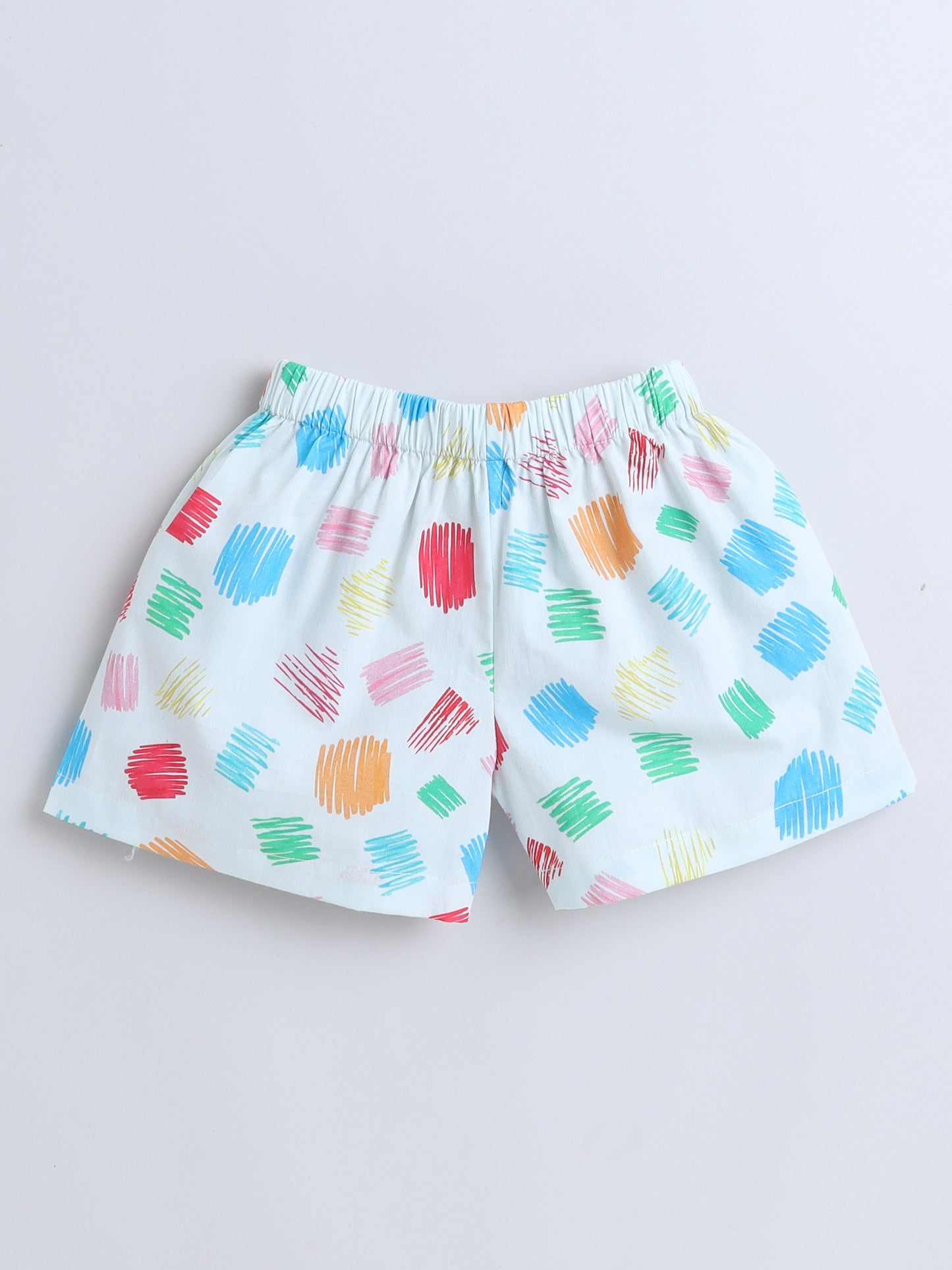 All Over Printed Half Sleeves Top and Shorts Set Night Suit Set For Kids White