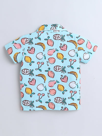 Fruits Printed Half Sleeves Top and Shorts Set Night Suit Set For Kids Blue