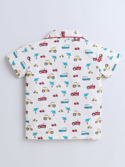 Vehicle Printed Half Sleeves Top and Shorts Set Night Suit Set For Kids-Yellow