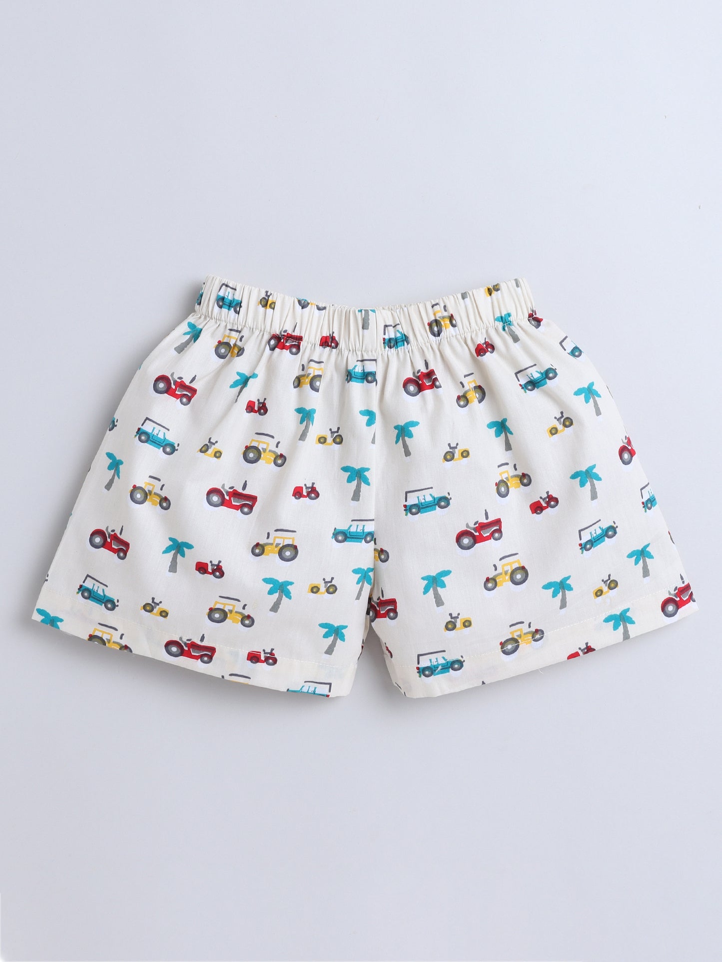 Vehicle Printed Half Sleeves Top and Shorts Set Night Suit Set For Kids-Yellow
