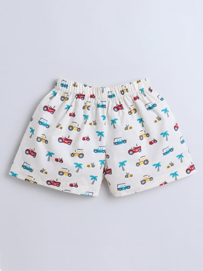 Vehicle Printed Half Sleeves Top and Shorts Set Night Suit Set For Kids-Yellow
