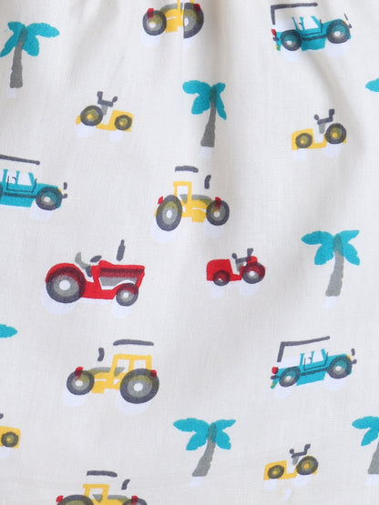 Vehicle Printed Half Sleeves Top and Shorts Set Night Suit Set For Kids-Yellow