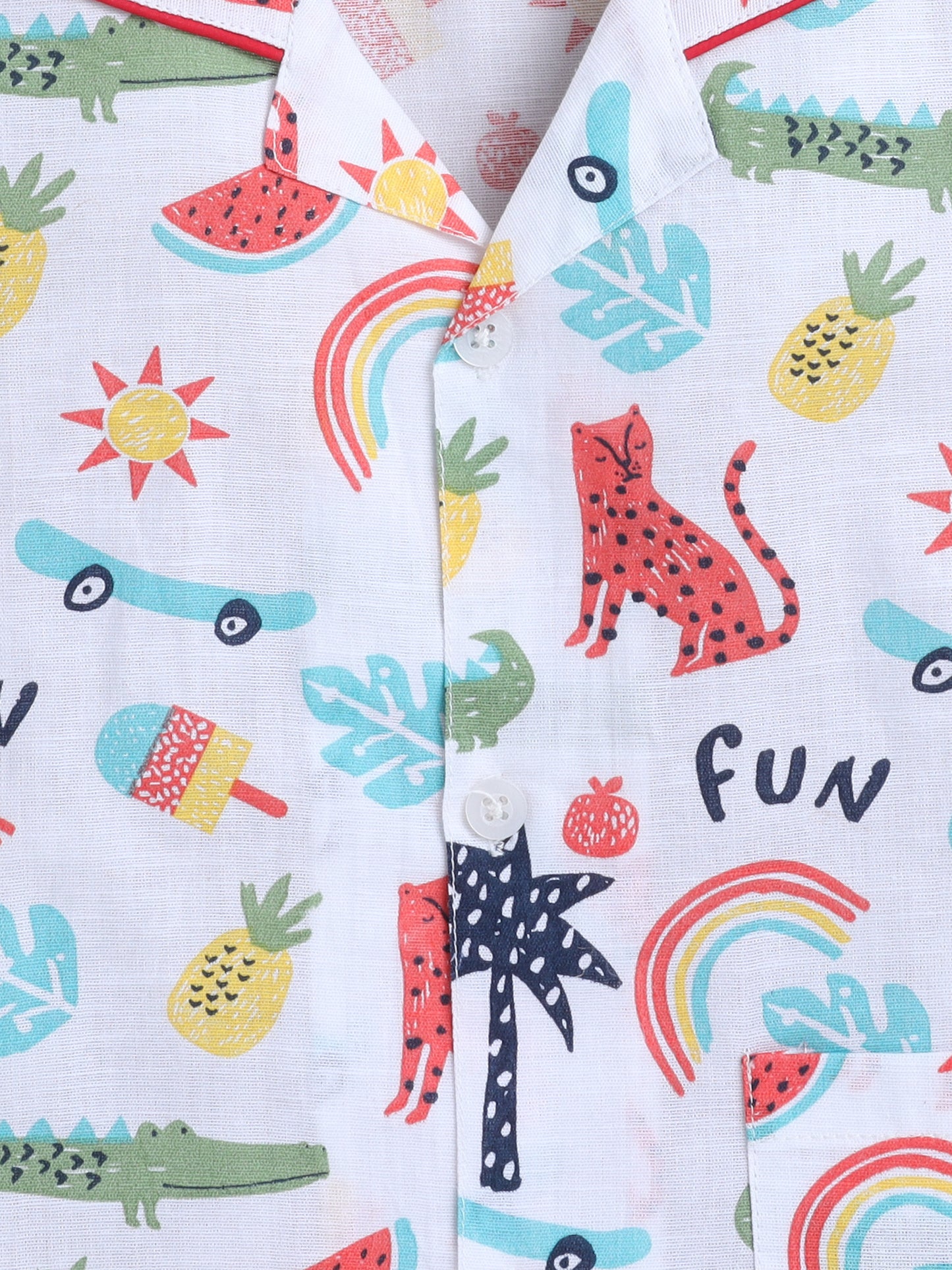 Animal Printed Half Sleeves Top and Shorts Set Night Suit Set For Kids White