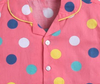 Half Sleeves Polka Dot Printed Night Suit Set Pink