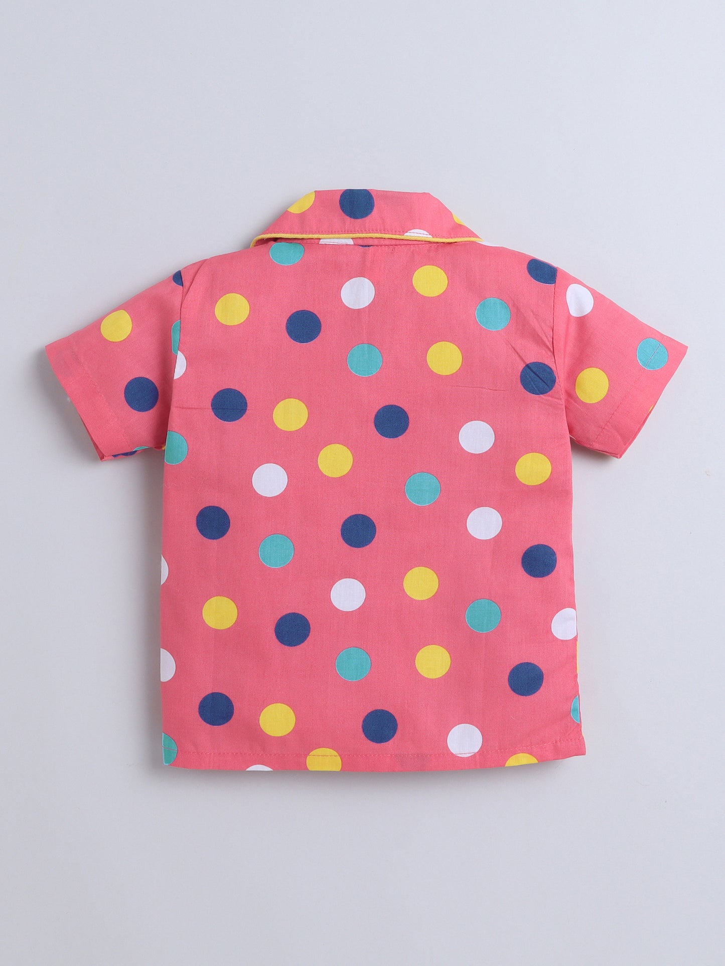 Half Sleeves Polka Dot Printed Night Suit Set Pink