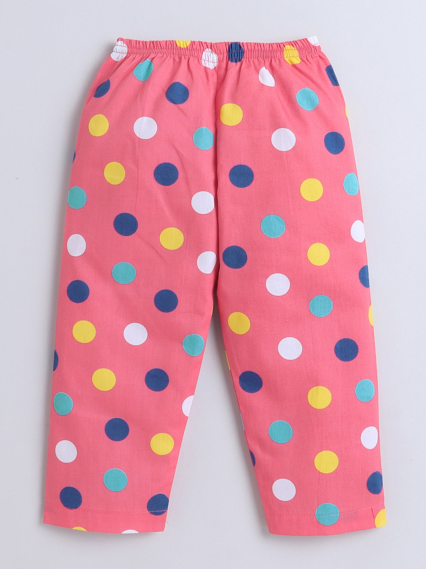 Half Sleeves Polka Dot Printed Night Suit Set Pink