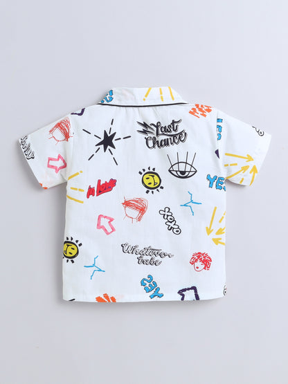 Half Sleeves Arrow Printed Night Suit Set White