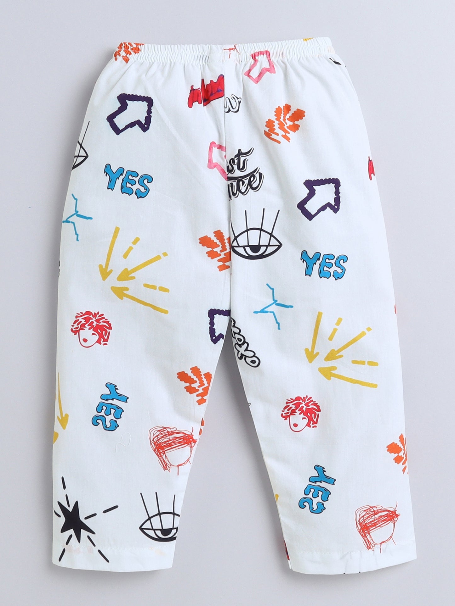 Half Sleeves Arrow Printed Night Suit Set White