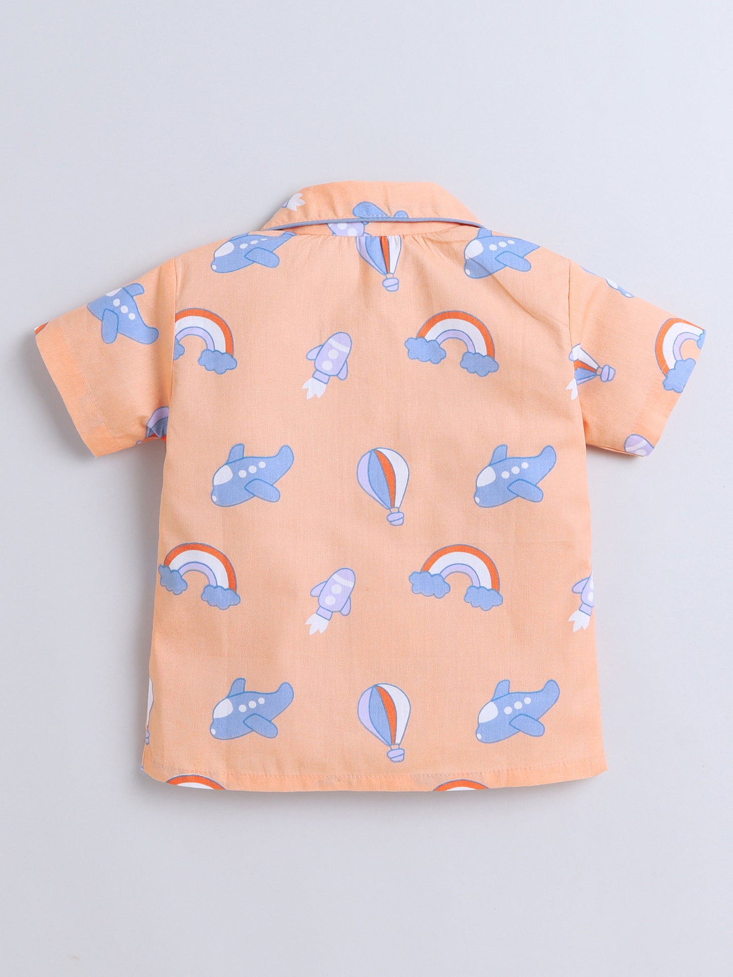 Half Sleeves Rainbow Printed Night Suit Set Peach