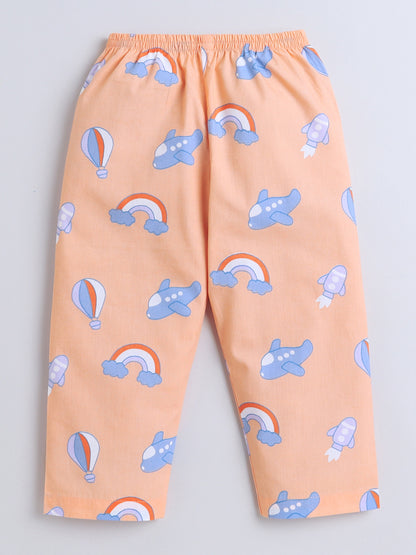 Half Sleeves Rainbow Printed Night Suit Set Peach