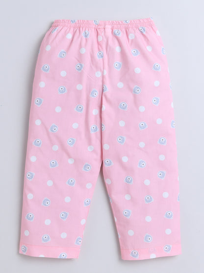 Half Sleeves Polka Dot Printed Night Suit Set Pink-ns