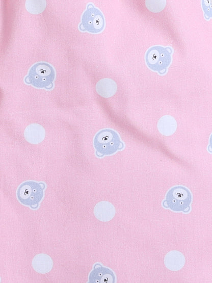 Half Sleeves Polka Dot Printed Night Suit Set Pink-ns
