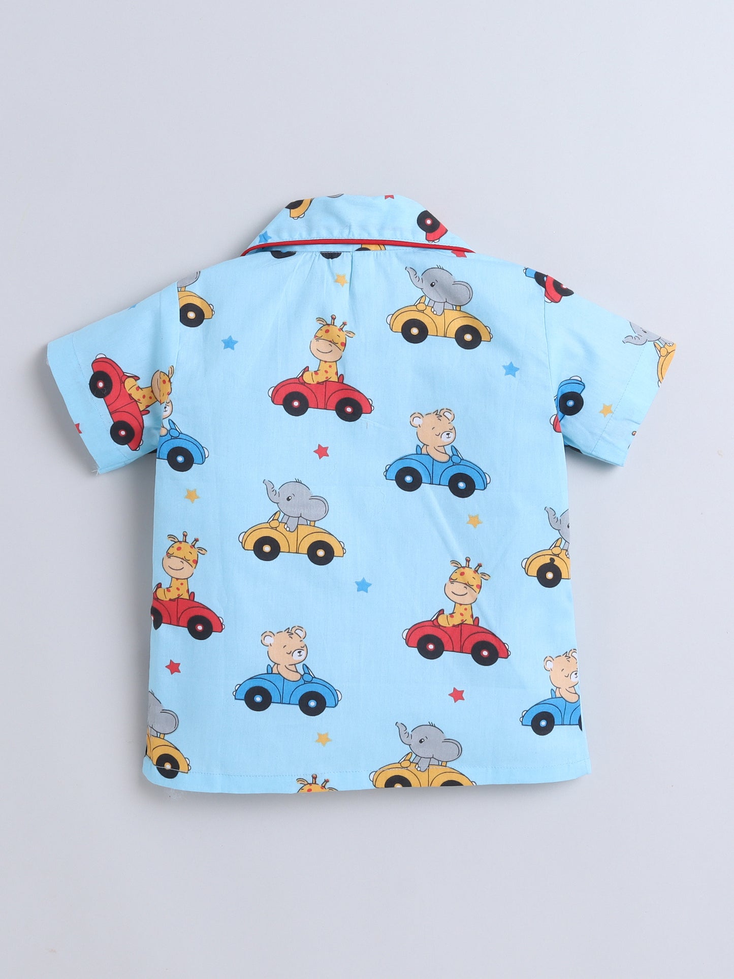 Half Sleeves Car Printed Night Suit Set Blue