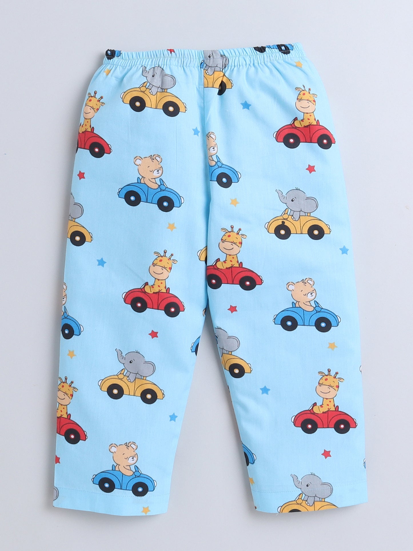 Half Sleeves Car Printed Night Suit Set Blue