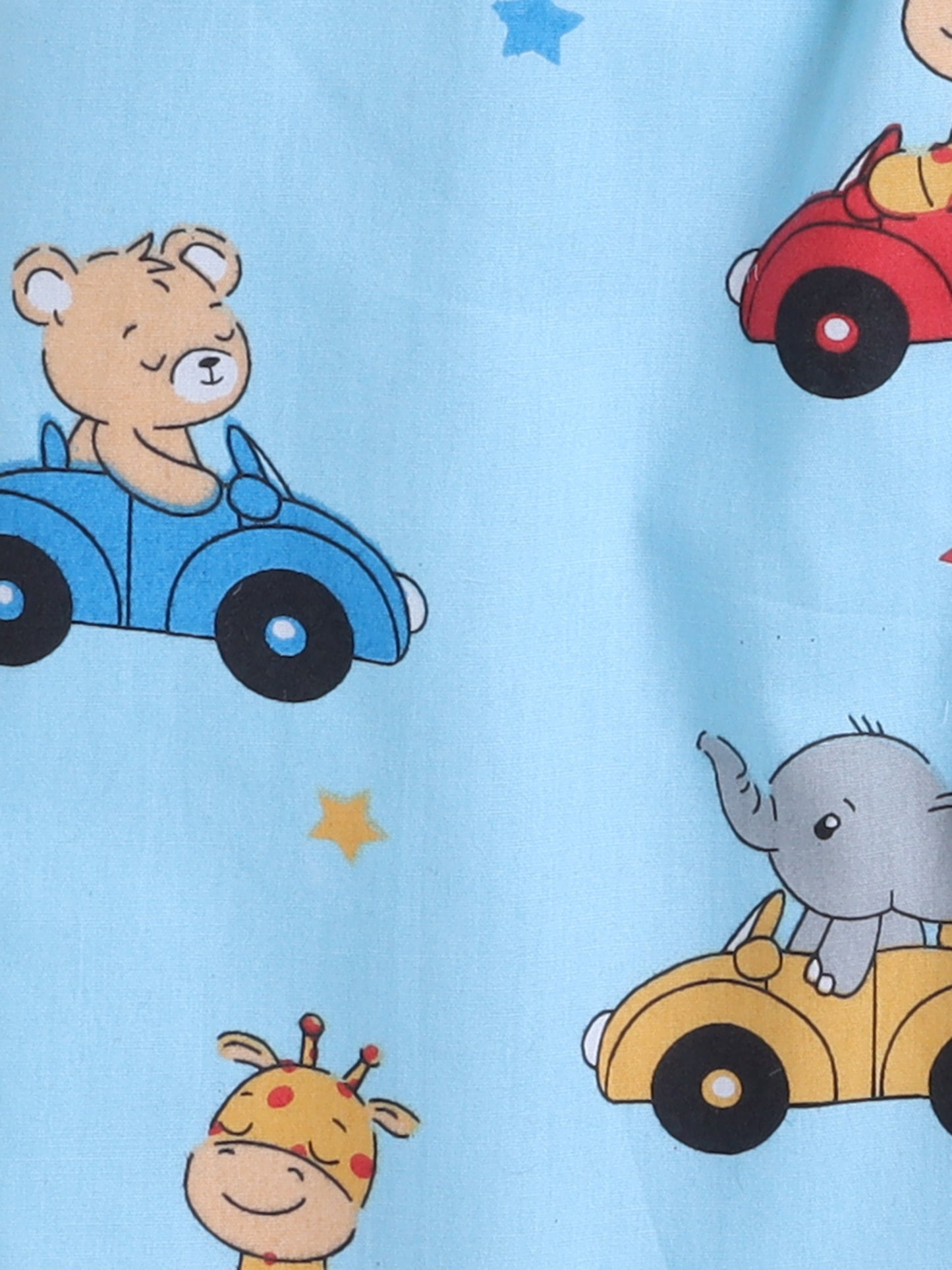 Half Sleeves Car Printed Night Suit Set Blue