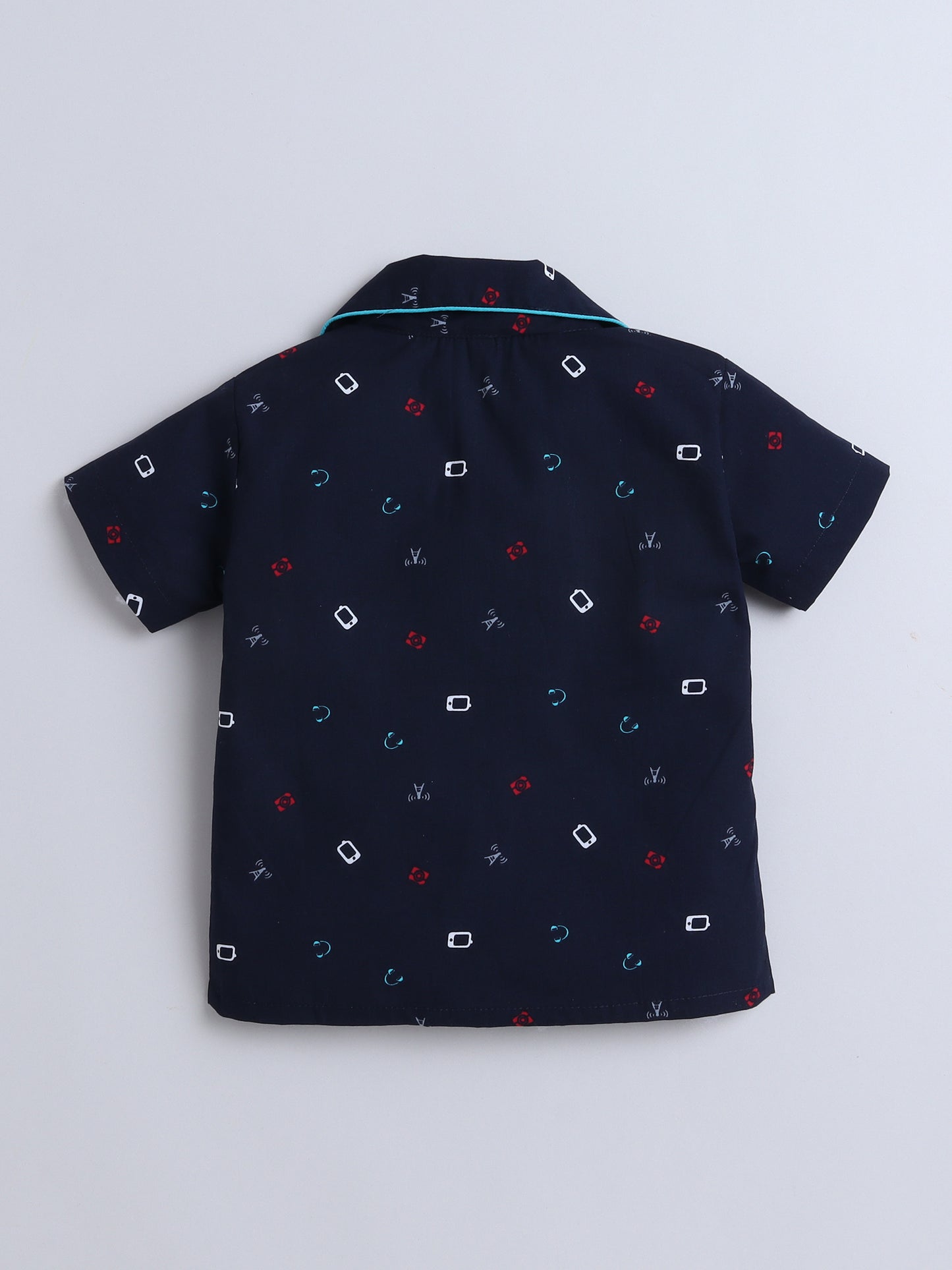Half Sleeves Cubic Printed Night Suit Set Navy Blue