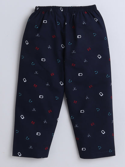 Half Sleeves Cubic Printed Night Suit Set Navy Blue