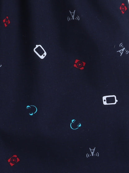 Half Sleeves Cubic Printed Night Suit Set Navy Blue