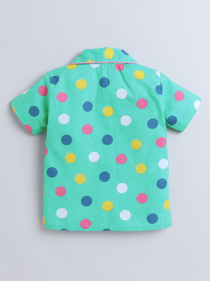 Half Sleeves Polka Dot Printed Night Suit Set Green
