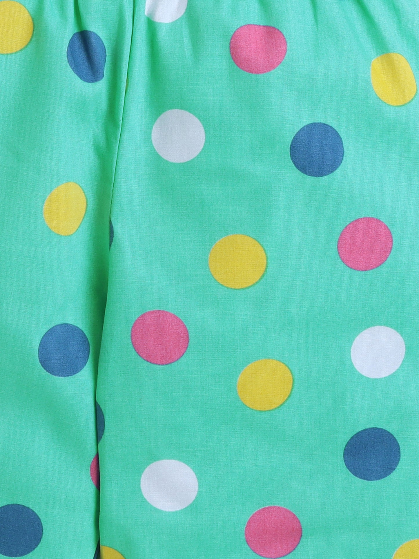 Half Sleeves Polka Dot Printed Night Suit Set Green