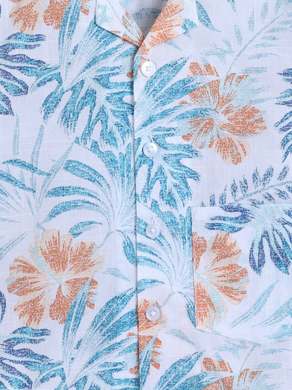 Half Sleeves Leaf Printed Night Suit Set White