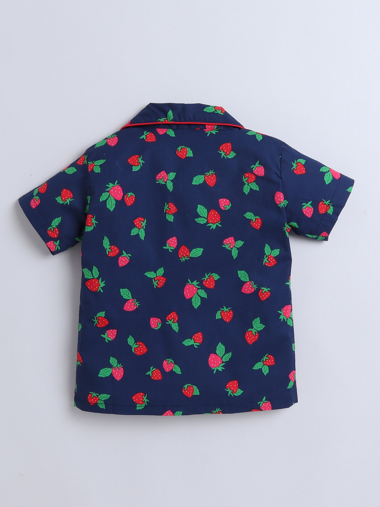 Half Sleeves Cherry Printed Night Suit Set Navy Blue