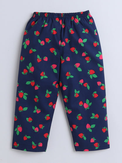 Half Sleeves Cherry Printed Night Suit Set Navy Blue