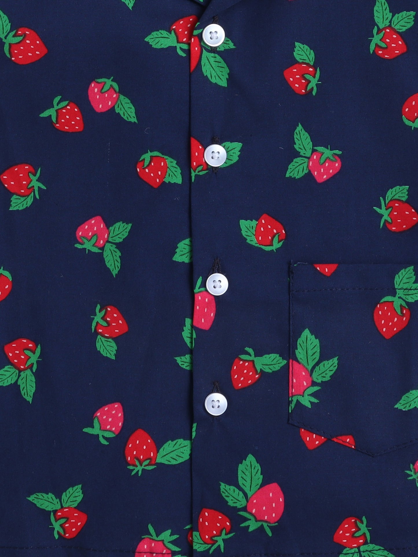 Half Sleeves Cherry Printed Night Suit Set Navy Blue