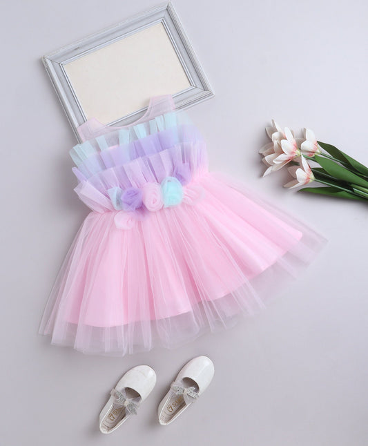 The Magic Wand Woven Sleeveless Pleated Corsage Detailed Dress - Pink