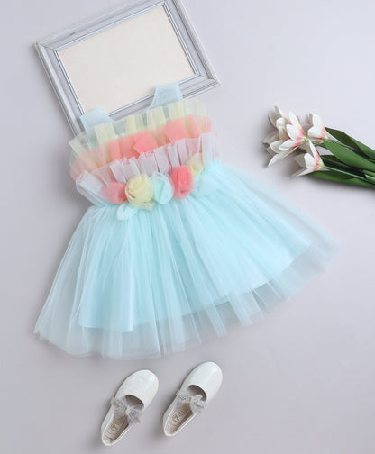 The Magic Wand Woven Sleeveless Pleated Corsage Detailed Dress - Blue