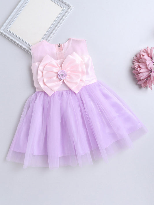 The Magic Wand Sleeveless Big Bow Embellished Net Party Dress - Purple