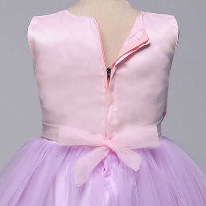 The Magic Wand Sleeveless Big Bow Embellished Net Party Dress - Purple