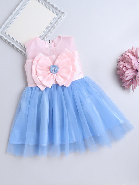 The Magic Wand Sleeveless Big Bow Embellished Net Party Dress - Blue
