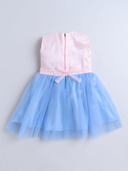 The Magic Wand Sleeveless Big Bow Embellished Net Party Dress - Blue