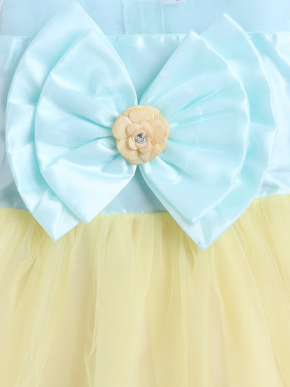 Sleeveless Big Bow Embelished Net Party Dress Yellow